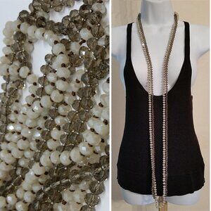 CURATED bundle lot 2 extra long crystal flapper necklaces neutral tones colors.